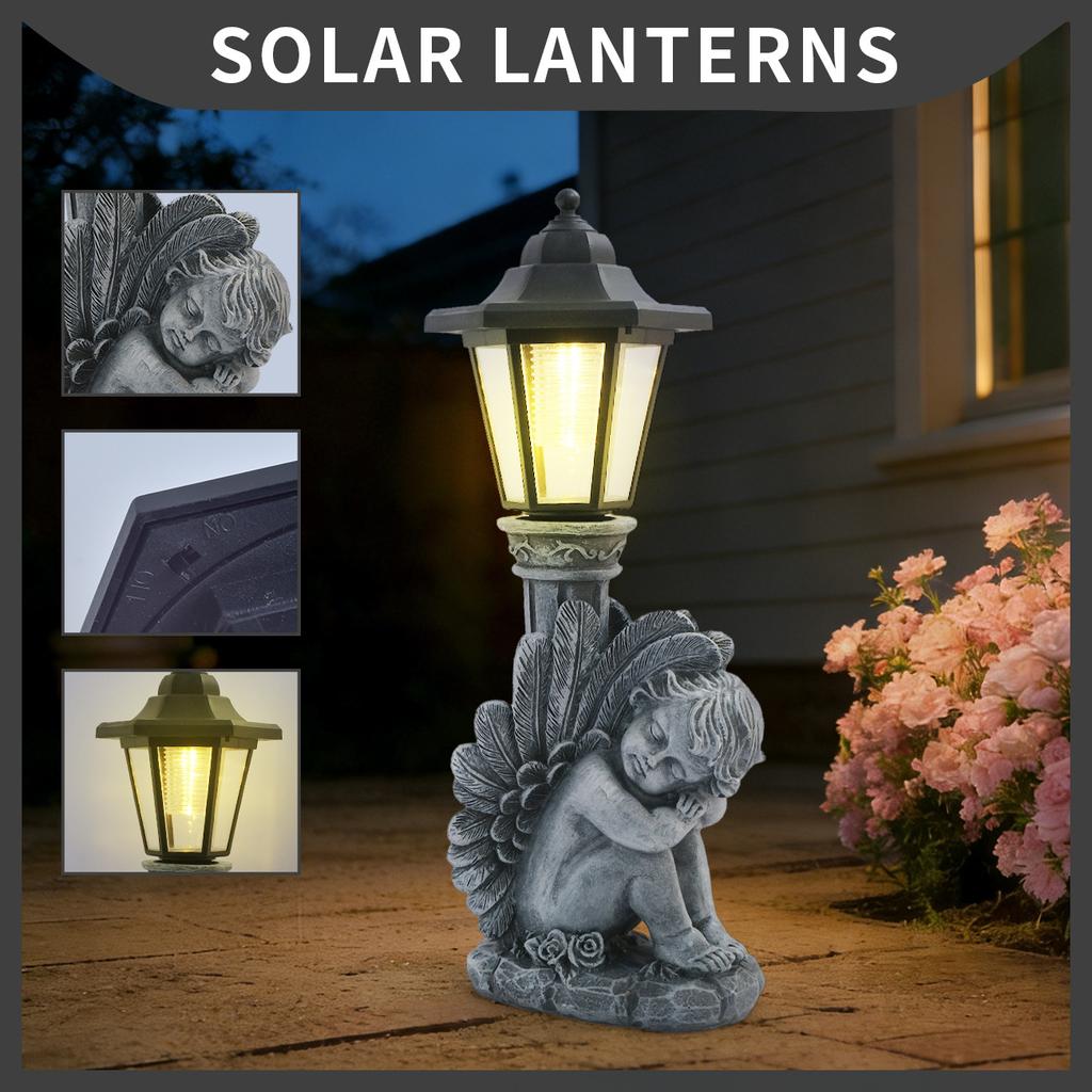 JYL TS/078,Hot Sale Cement Color Leaning Angel Resin Statue Solar Light for Outdoor Garden Decor Lamp