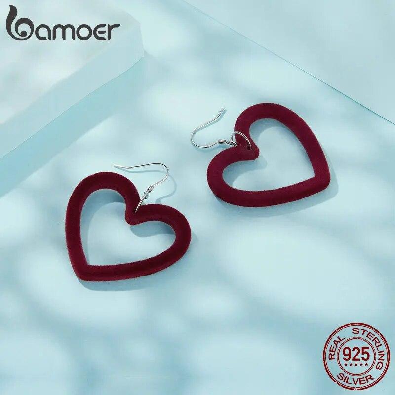 BAMOER 925 Sterling Silver Large Heart Earrings, Candy Color Heart Acrylic Earrings for Women Girls Jewelry Gift