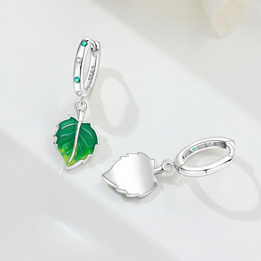 Orstarry 925 Silver Green Leaf Drop Earrings Handmade Jewelry Trendy Gifts for Women Party Anniversary
