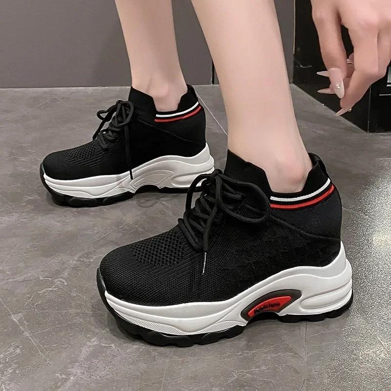 Fashion 8CM 2024 New Women Spring Shoes New Sock Sneakers Platform Wedge Heel Dad Shoes Chunky Sneakers Pumps Breathable Comfy Shoes