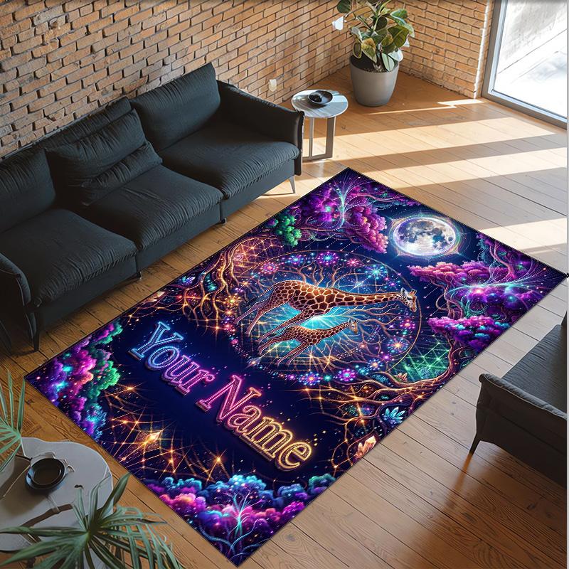 Cosmic Theme Crystal Velvet Floor Rug Personalized Custom Name Text Warm Carpet Home Decoration