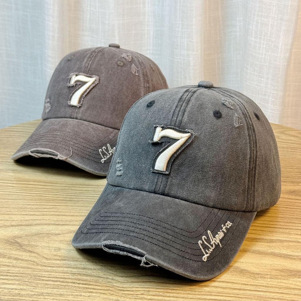 Washed and Distressed Soft Top Baseball Cap for Men and Women Versatile Korean Style Trendy Brand American Street Embroidered Letter Cap