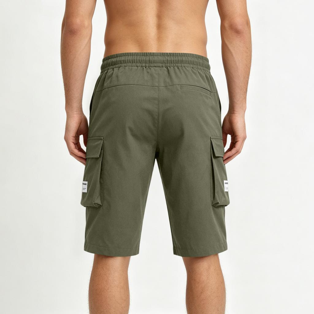 Men's Lightweight Cargo Shorts Elastic Waistband Drawstring Closure Loose Fit Straight Leg Multi Pocket Utility Shorts for Outdoor Activities