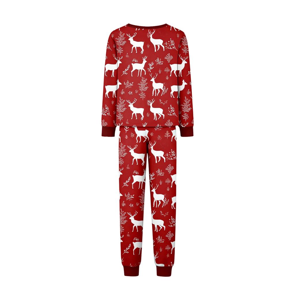 Christmas Print Family Matching Pajama Set Long Sleeve Round Neck Sleepwear for Parent and Kid