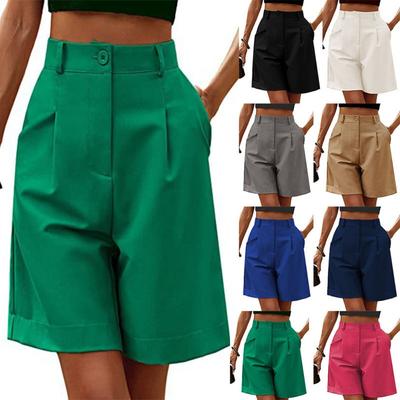 Dames strandbroek Elastische Hoge Taille Wijde Pijp Cargo Werkshorts Knie Lengte Zomer Shorts