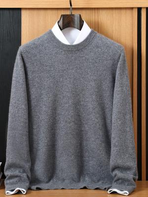 Herren Pullover aus 100% Kaschmir, Rundhals, Business Casual, Lockerer Schnitt, Große Größen, Strickoberteil für Herbst & Winter