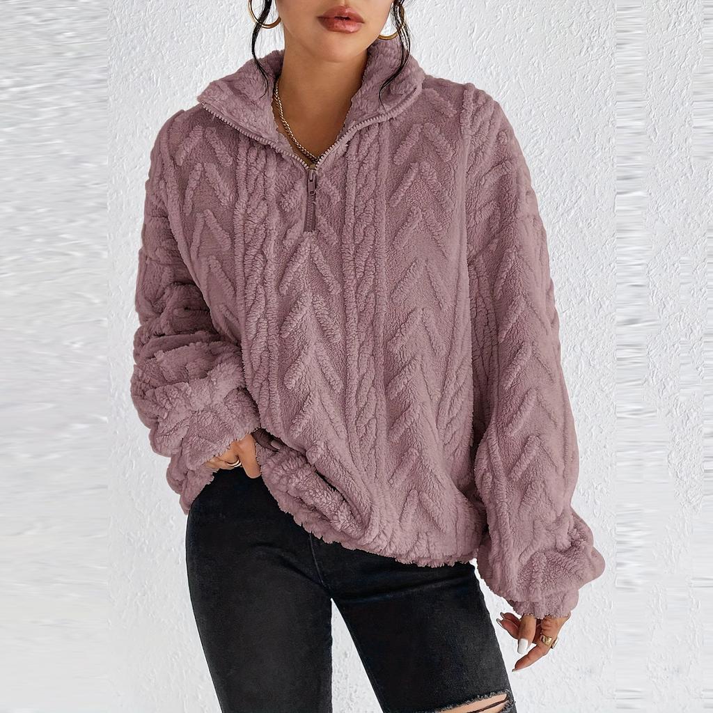 Women's Fashion Casual Long-sleeved Zip Winter Warm Tops Loose Outerwear Sweatshirt