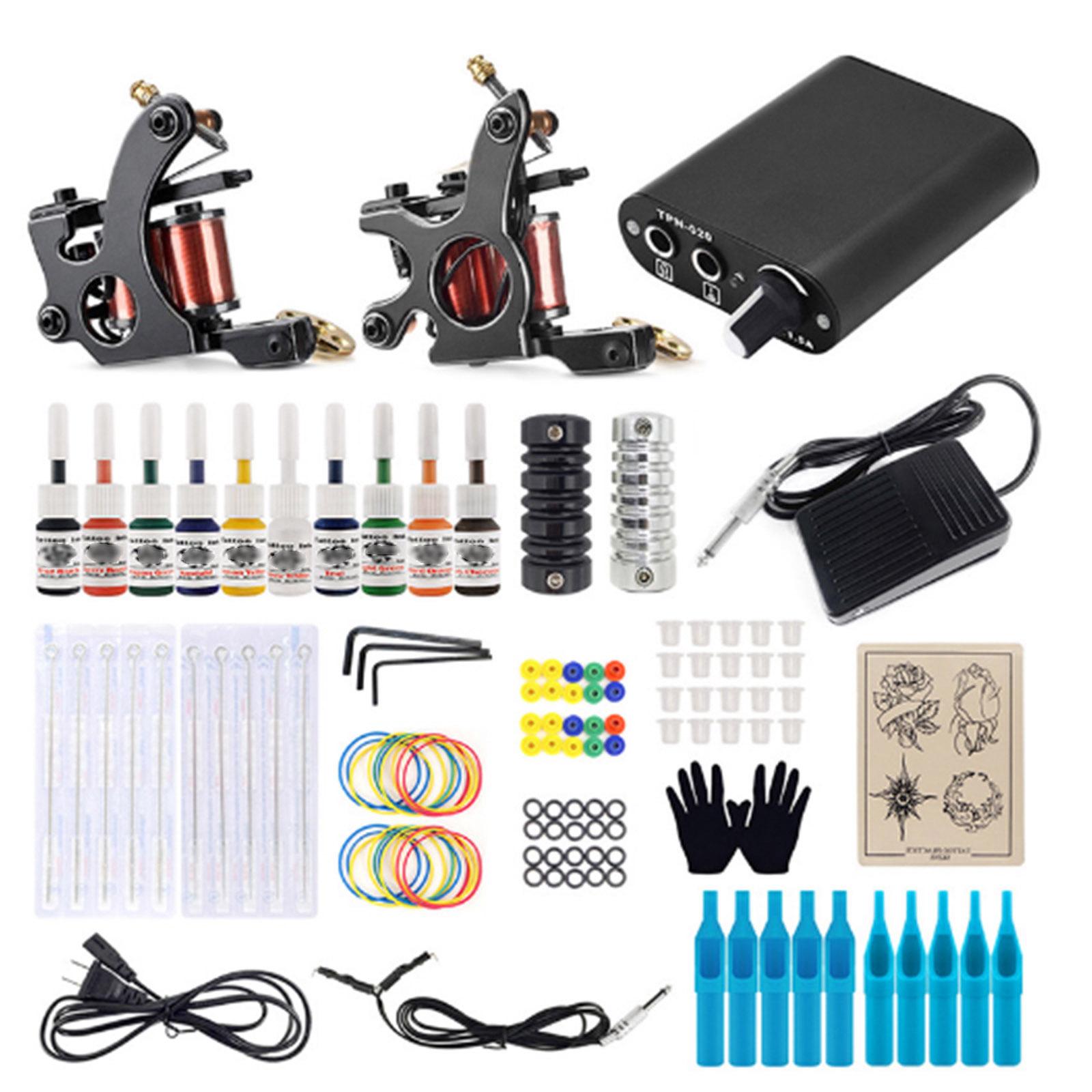 

Роторный набор для татуировок для начинающих Shader Liner Tattoo Motor Gun Kit Машинка для татуировок с 10 цветами US Plug разноцветный