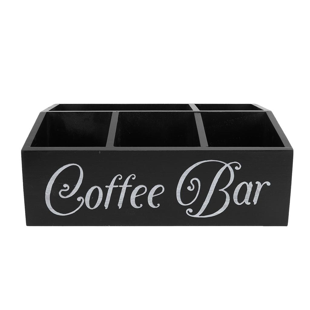 Coffee Station Organizer 5 Compartments Wooden Coffee Pods Holder Storage Basket for Countertop