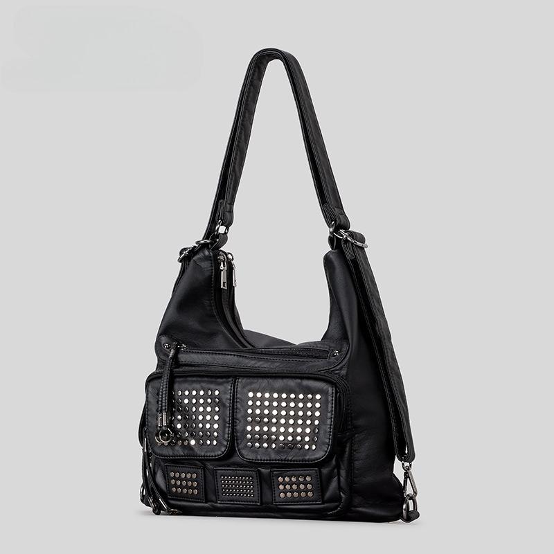 

Vintage Shoulder Bags For Women Leather Large Capacity Solid Purse Handbags Ladies Travel Commuter Tote Bags чёрный