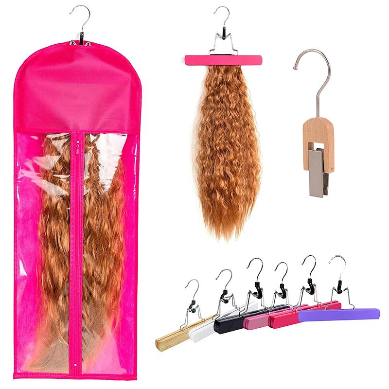 Solid Wood Wig Clip Portable Wig Bag Hanger Wig Storage Bags Pack Holder For Virgin Hair Weft Clip In Hair Extension Carrier Sto