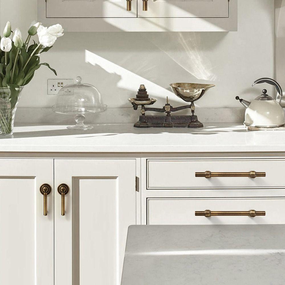 New Solid Brass Cabinet Handles Vintage Modern Door Knobs Minimalist T Bar Handles Kitchen