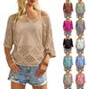 Women's Casual Summer Grid Sweater - Versatile, Comfortable, Slimming, Trendy Hollow-Out Top