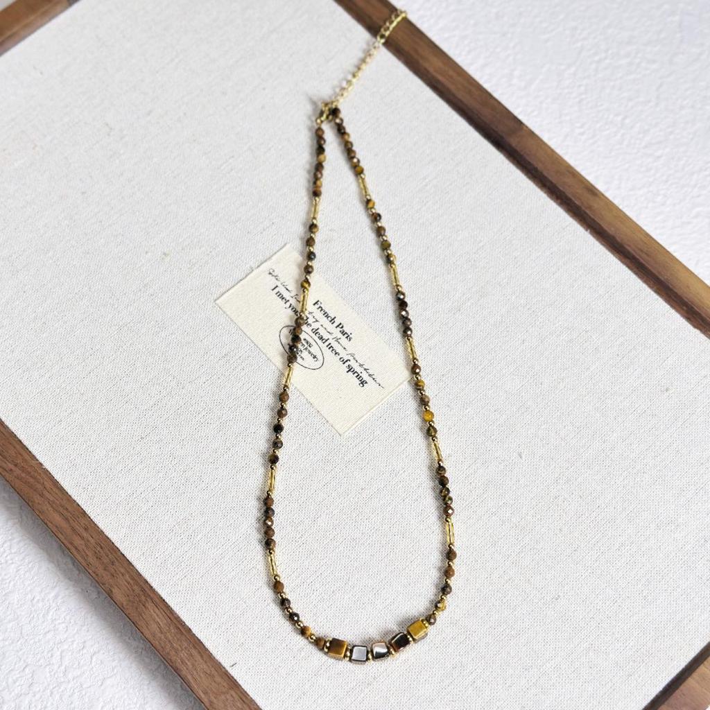 Tiger Eye & Freshwater Pearl Beaded Necklace - Autumn/Winter Style with Titanium Steel Chain