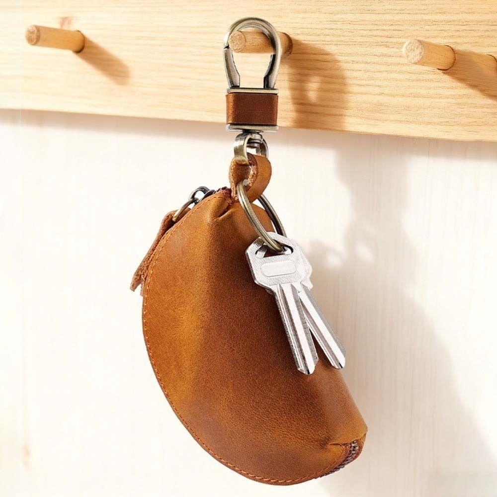 Crazy Horse Leather Key Case with Carabiner Genuine Leather Key Holder Key Storage Bag Travel
