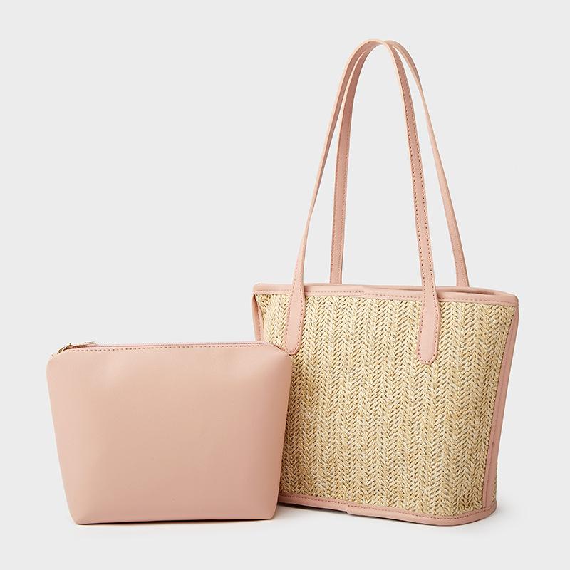 Women's handbag summer new fashion shoulder bag straw child and mother bag casual tote bag women's bag bucket bag