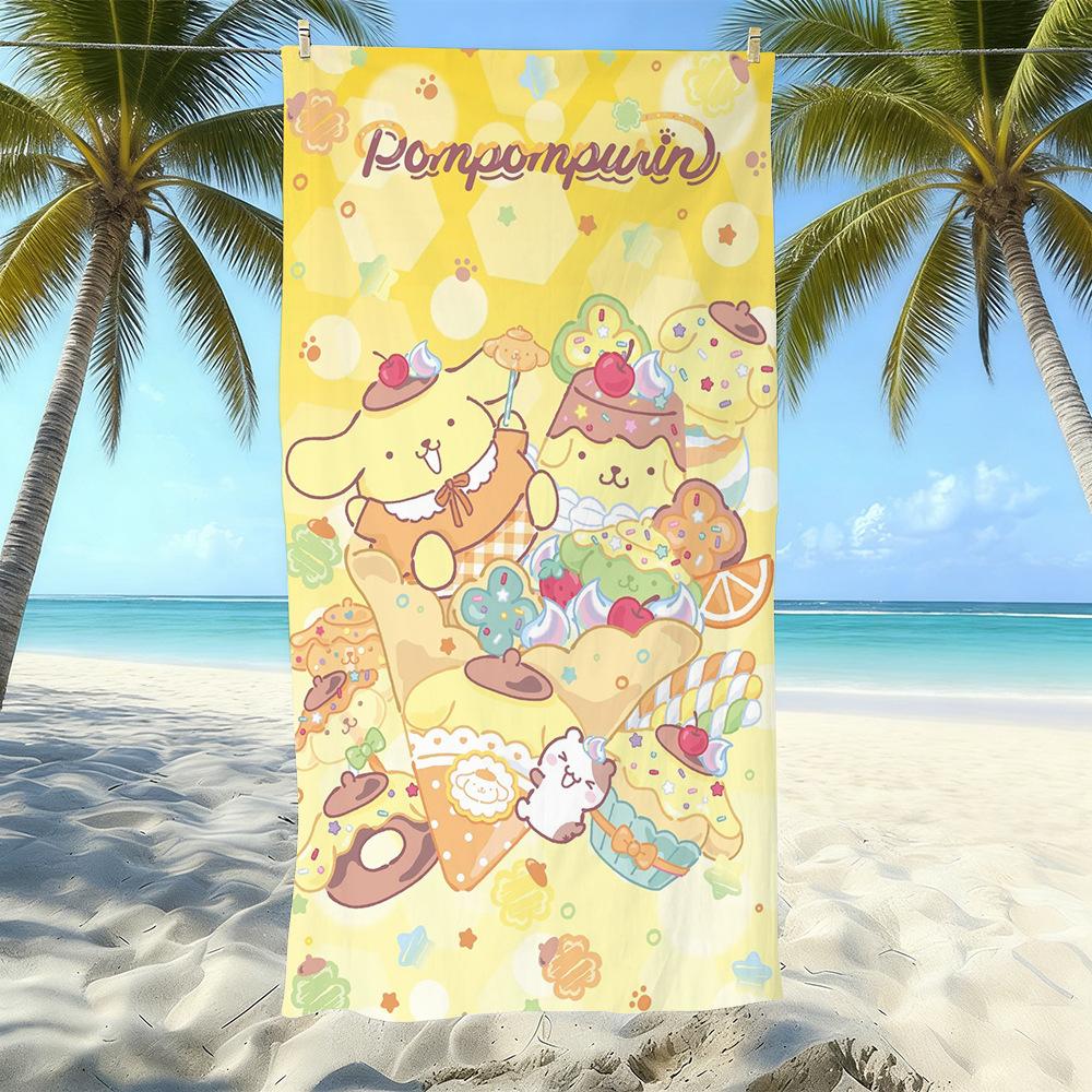 Cute Puppy Cartoon Print Microfiber Beach Towel Water Absorbent Quick Dry Bath Towel For Vacation