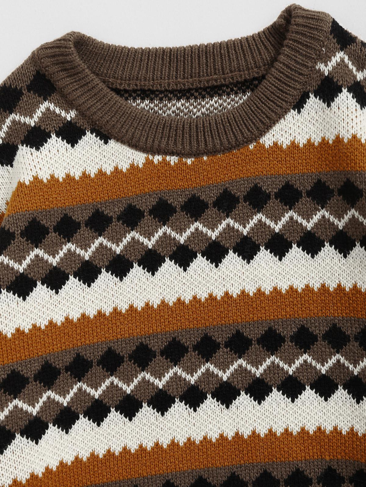 ZAFUL Мужской вязаный свитер с круглым вырезом и этническим ацтекским принтом — фото 3