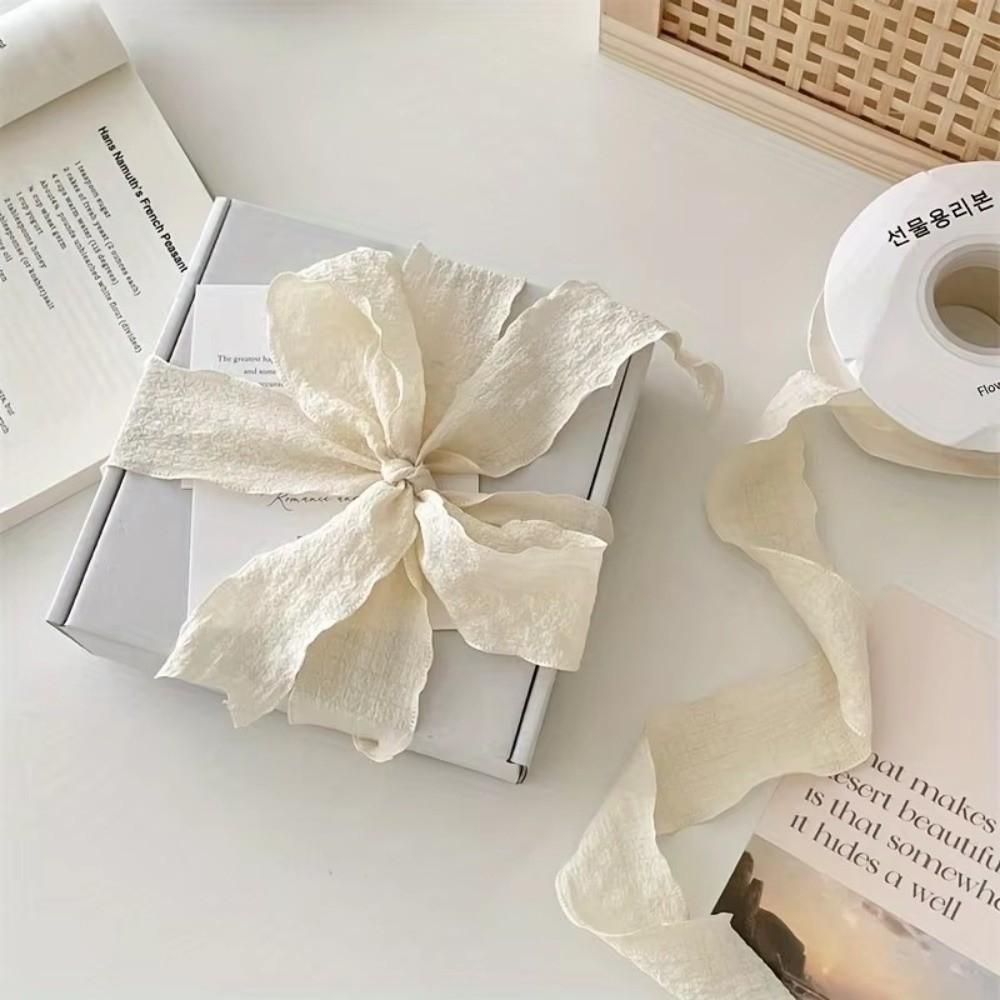 Ins 10 Yards Pleated Fabric Ribbon Bohemian Solid Color Ribbons Wave Edge Ruffle Textured Ribbon Festive Decor