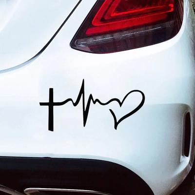 15x7.4cm Heartbeat Cross Faith Car Sticker Auto Body Bumper Windows Motorcycle Laptop Walls Vinyl Film Decal Car Accessories