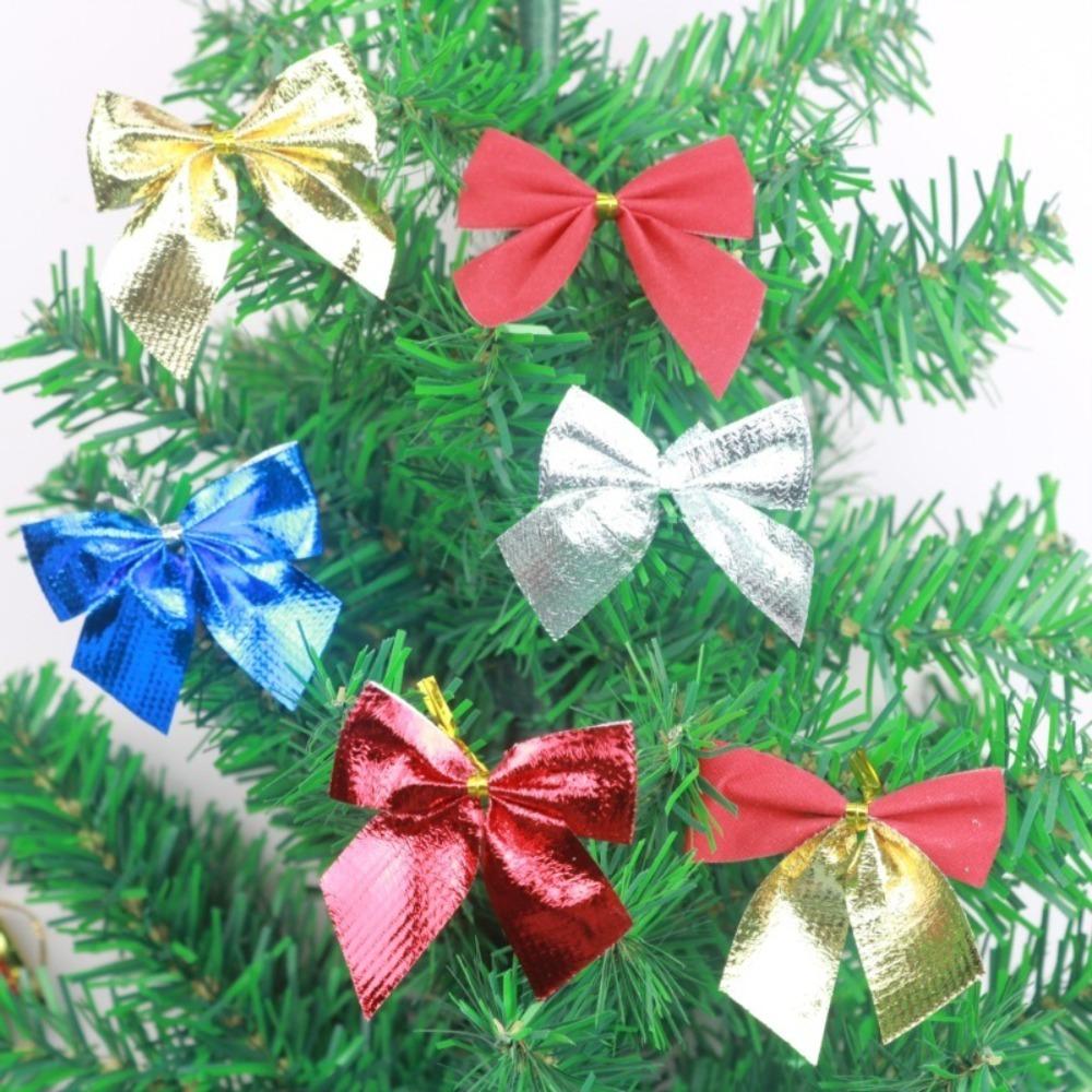 12pcs Flocking Christmas Bow Mini Christmas Decorations Red Xmas Tree Ornaments  Home Decoration