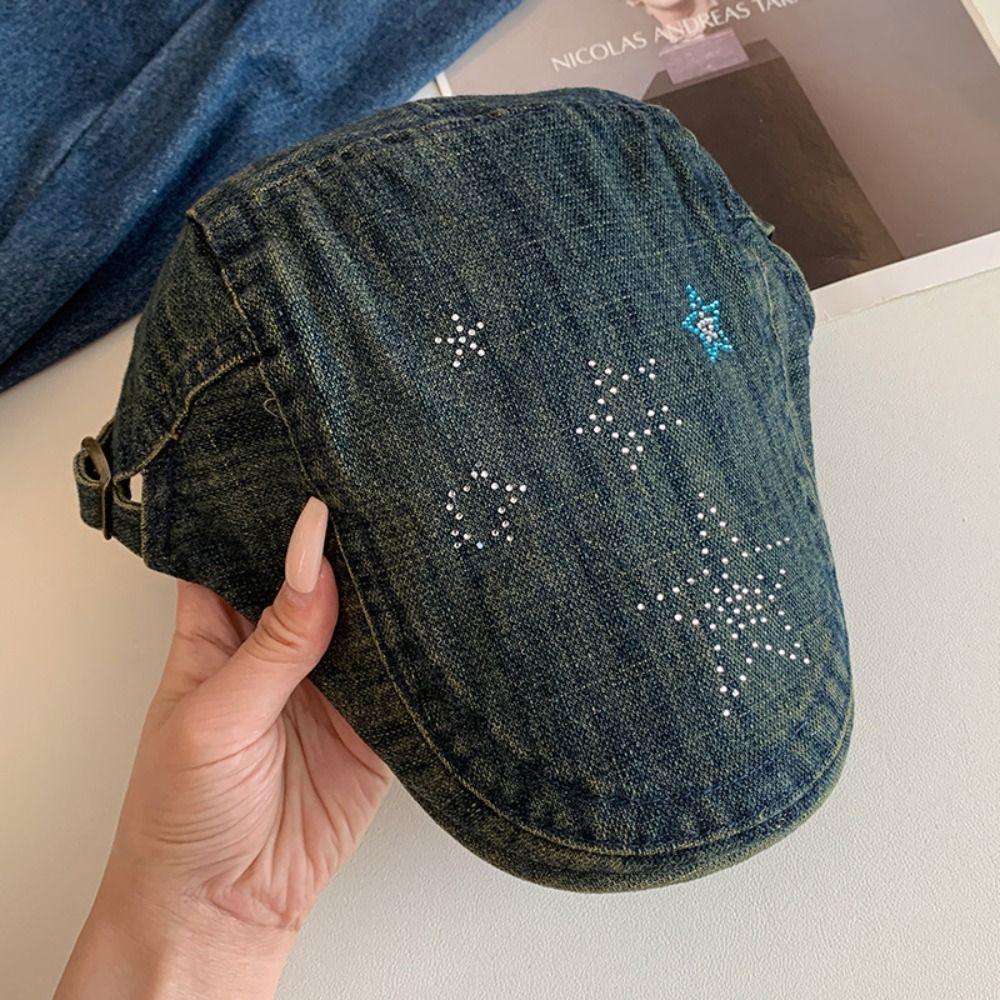 Y2k Star Cowboy Beret Embroidey Painter Hat Casual Artist Hat Spring Summer