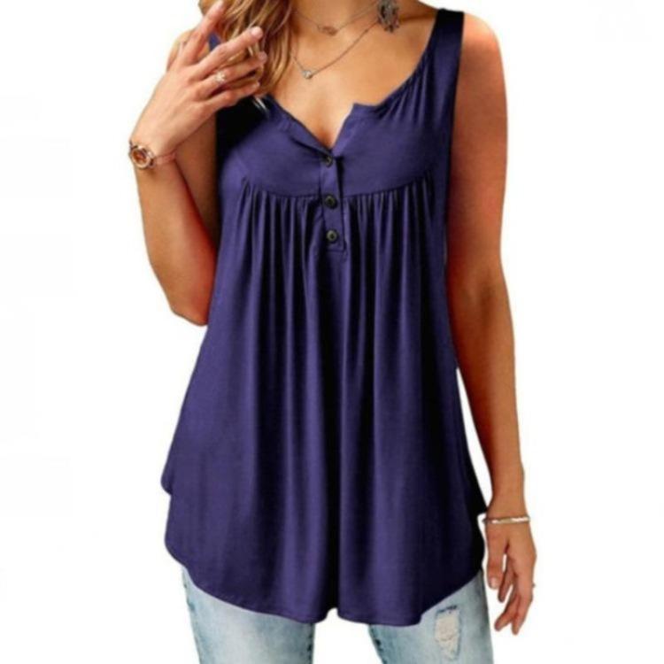 Plus Size Sexy Deep V Neck Halter Blouse Ladies Casual Sleeveless Swing Tops Flowy Vest Button Front