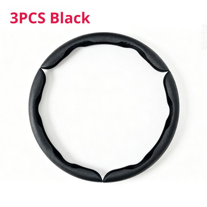 SEAMETAL 3Pcs Universal Car Steering Wheel Cover Premium Leather Ultra-Slim Fit Non-slip Flexible Collocation Protection Cover