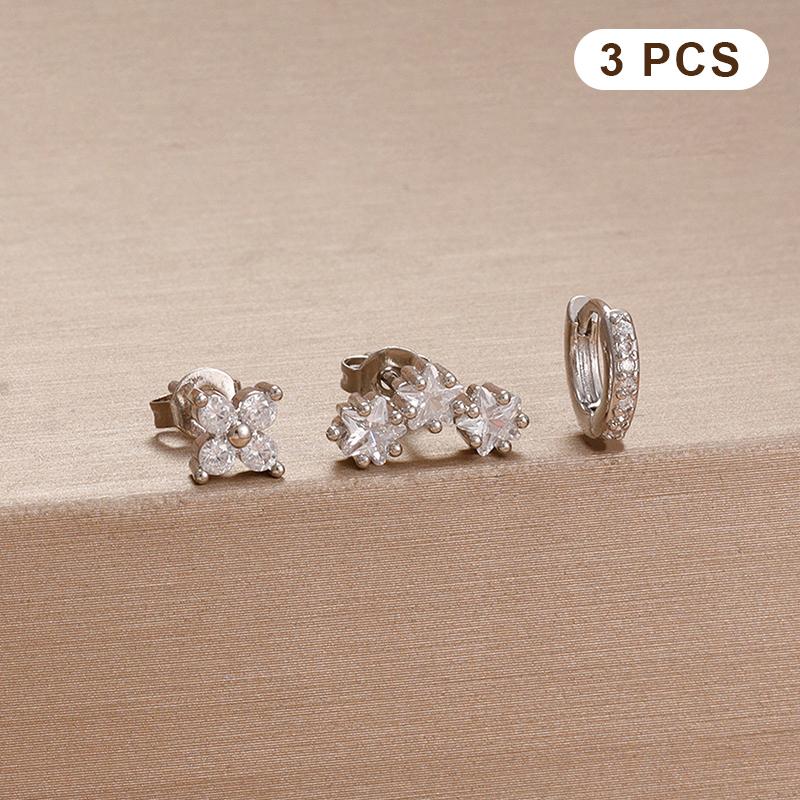 

Набор из 3 шт. Серьги-кольца с подвесками в виде цветка и сердца из циркония для женщин, изысканные серьги-пусеты для пирсинга, ювелирный подарок