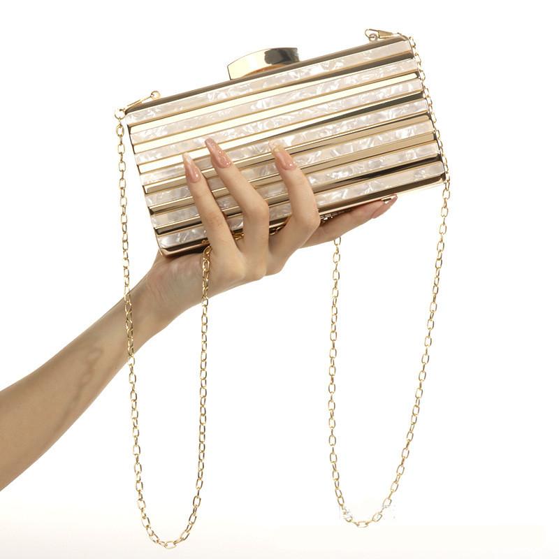 2024 New Pattern Dinner Single Shoulder Bag Satchel High Archives Banquet Hand bag Wallet Striped Acrylic Clutch Bag