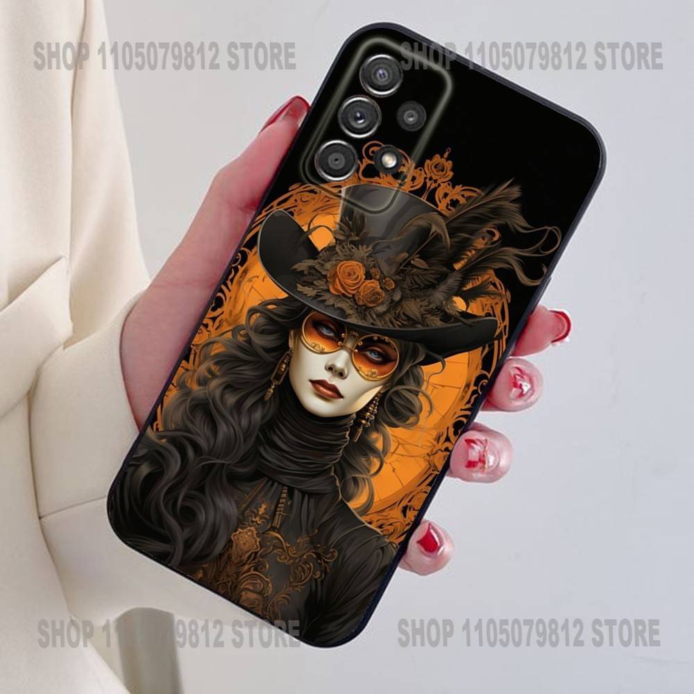 Catrina Beautiful Rose Girl Skull Phone Case For Samsung S25,24,21,22,23,30,Ultra,20,Plus Black soft silicone case