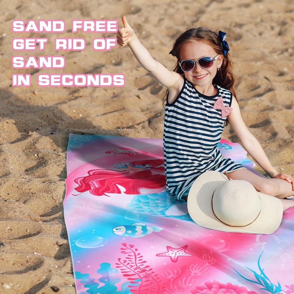 Magic Mermaid Beach Towel for Girls, Colorful Ocean Princess Art Quick-Dry Sand-Free Microfiber Bath Towel for Pool and Travel