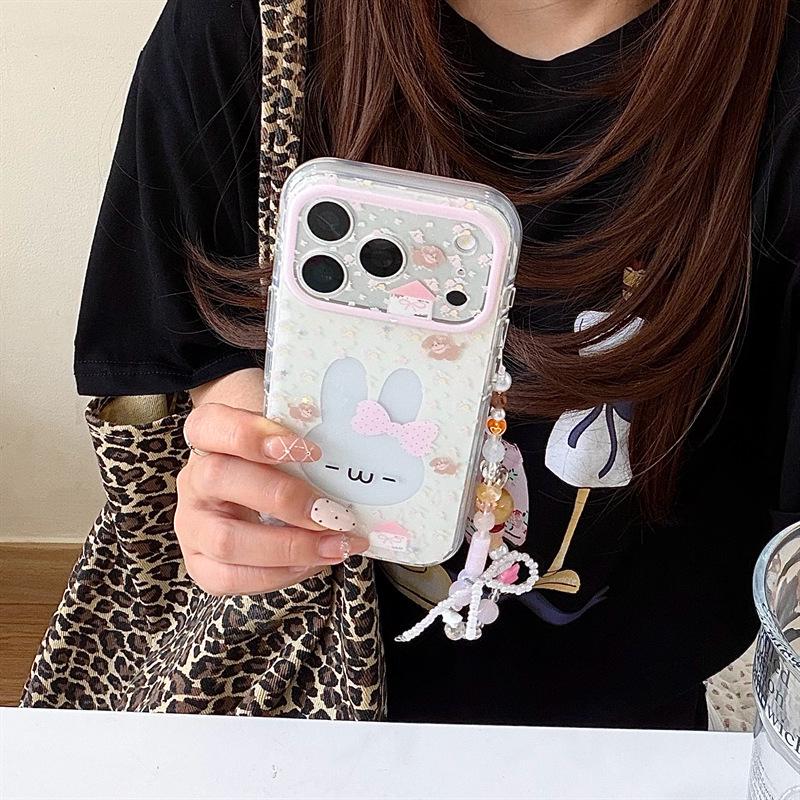 Colorful Floral Hollow-Out Rabbit Phone Case for iPhone 17/16 Pro Max/15 Pro