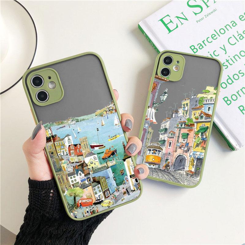 Cartoon Colourful Anime Painted House Scenery Phone Case For iPhone 16 15 14 13 12 11 Pro Max 7 8 Plus SE2020 X XR XS Back Cover