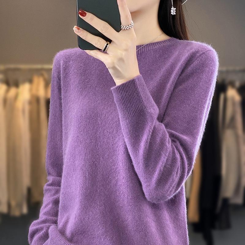 Seamless Knit Round Neck Long Sleeve Womens Sweater Fashion Versatile Pullover Base Layer