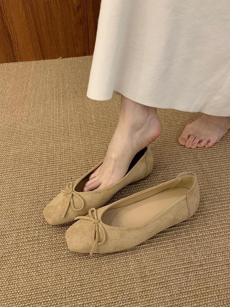 Inner Height Increase Square Head Red Bow Single Shoes Women's Shoes Versatile Gentle Commuter Shoes