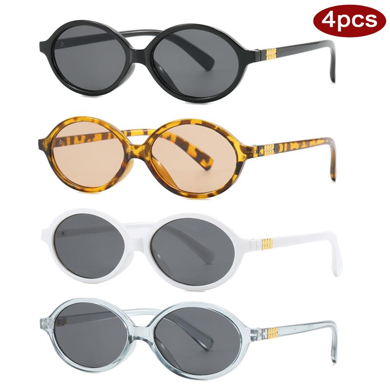 4pcs New Punk Small Oval Women Sunglasses Colorful Frame Rivet Design Sun Glasses Ladies Outdoor Simple Style Shades UV400
