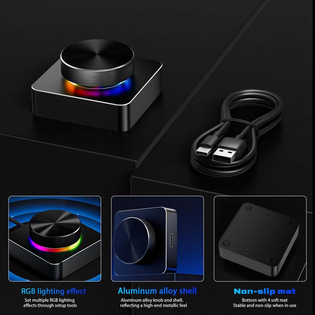 USB +   + 2.4G RGB Volume Control Knob, Three-Mode Multimedia Controller for PC/Gaming