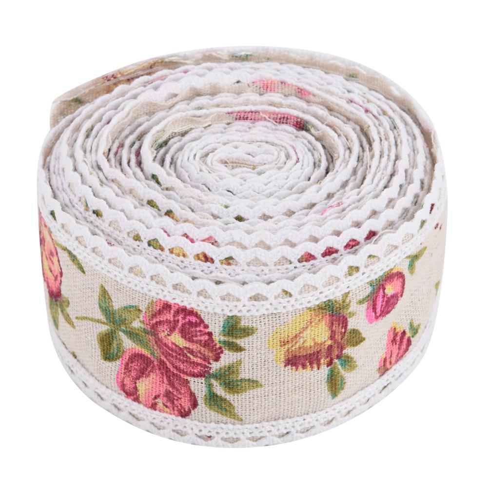 DIY Lace Printed Flower Burlap Ribbon Hessian Jute Belt Strap Wedding Cloth Decoration 5m