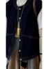 Navy Blue Contrast Stitching Loose Casual Vest
