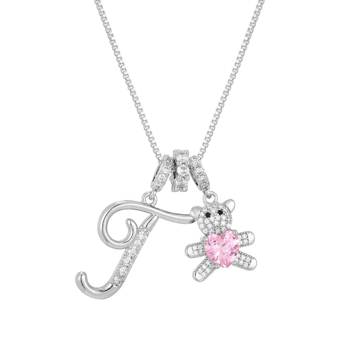 

Luxurious Teddy Bear Pendant Necklace with Diamond Inlaid 26 English Letters Charm - European and American Fashion Style
