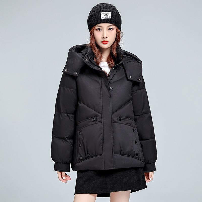 

2025 корейская версия свободной стеганой куртки женская зимняя пуховая хлопковая куртка короткая хлопковая куртка толстое пальто L чёрный