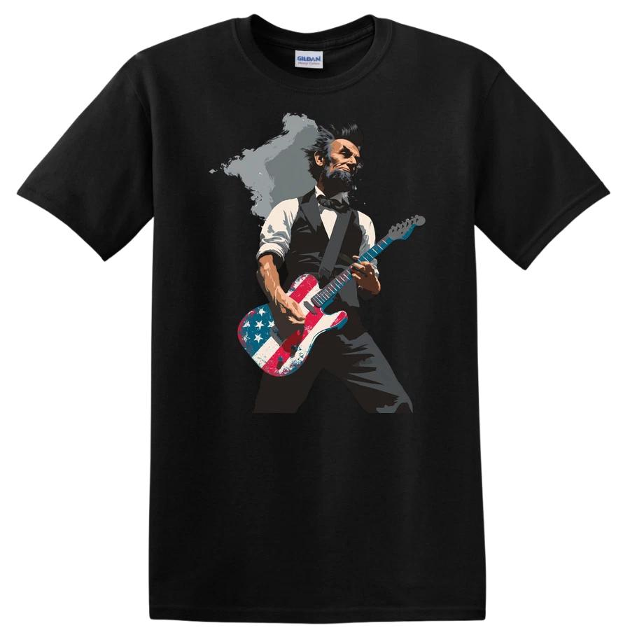 Lincoln Patriotic Rock Guitarist T Shirt American Flag President Music Tee Gift