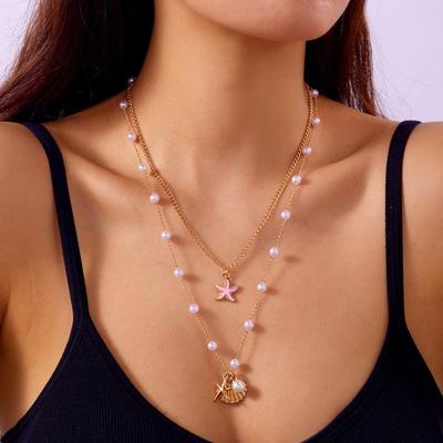 Conch Shell Multilayer Necklace Pearl Starfish Choker Sweet Shell Clavicle Necklace  Ladies