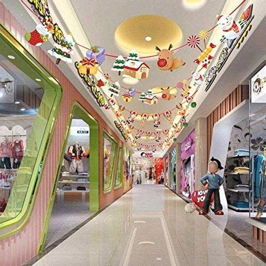 Christmas Decoration 7 Types Set Garland Cute Socks Tree Hanging Flag Banner Merry Paper Santa Claus Garden Long Colorful Izakaya Ceiling Wall Sign