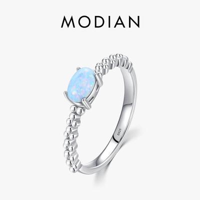 MODIAN 925 Sterling Silver Natural Oval Opals Original Design Finger Rings For Women Fashion Fine Jewelry Accessories