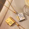 Stainless Steel Opening Book Pendant Titanium Steel Girls Text Locket  Collarbone Chain