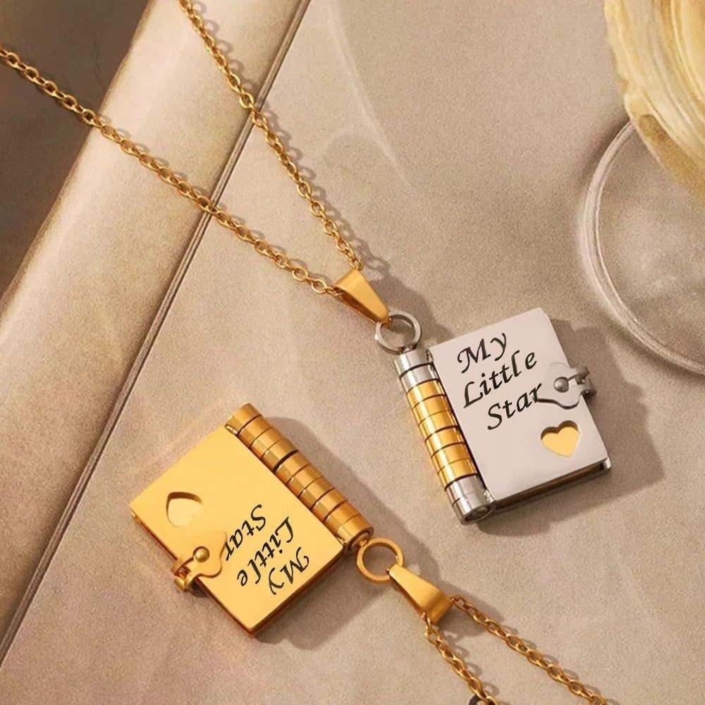 Stainless Steel Opening Book Pendant Titanium Steel Girls Text Locket  Collarbone Chain