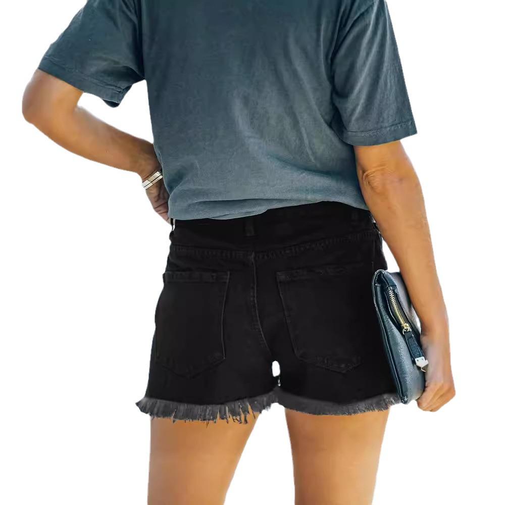 European & American Retro High-Waisted Floral Ripped Denim Shorts - Women's Slim Fit Jeans
