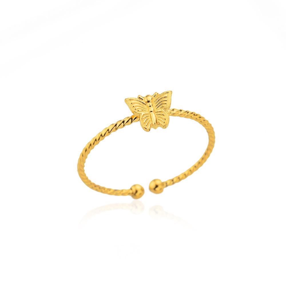 18K Gold Plated Butterfly Spiral Ring - Stainless Steel Cross Design for Women